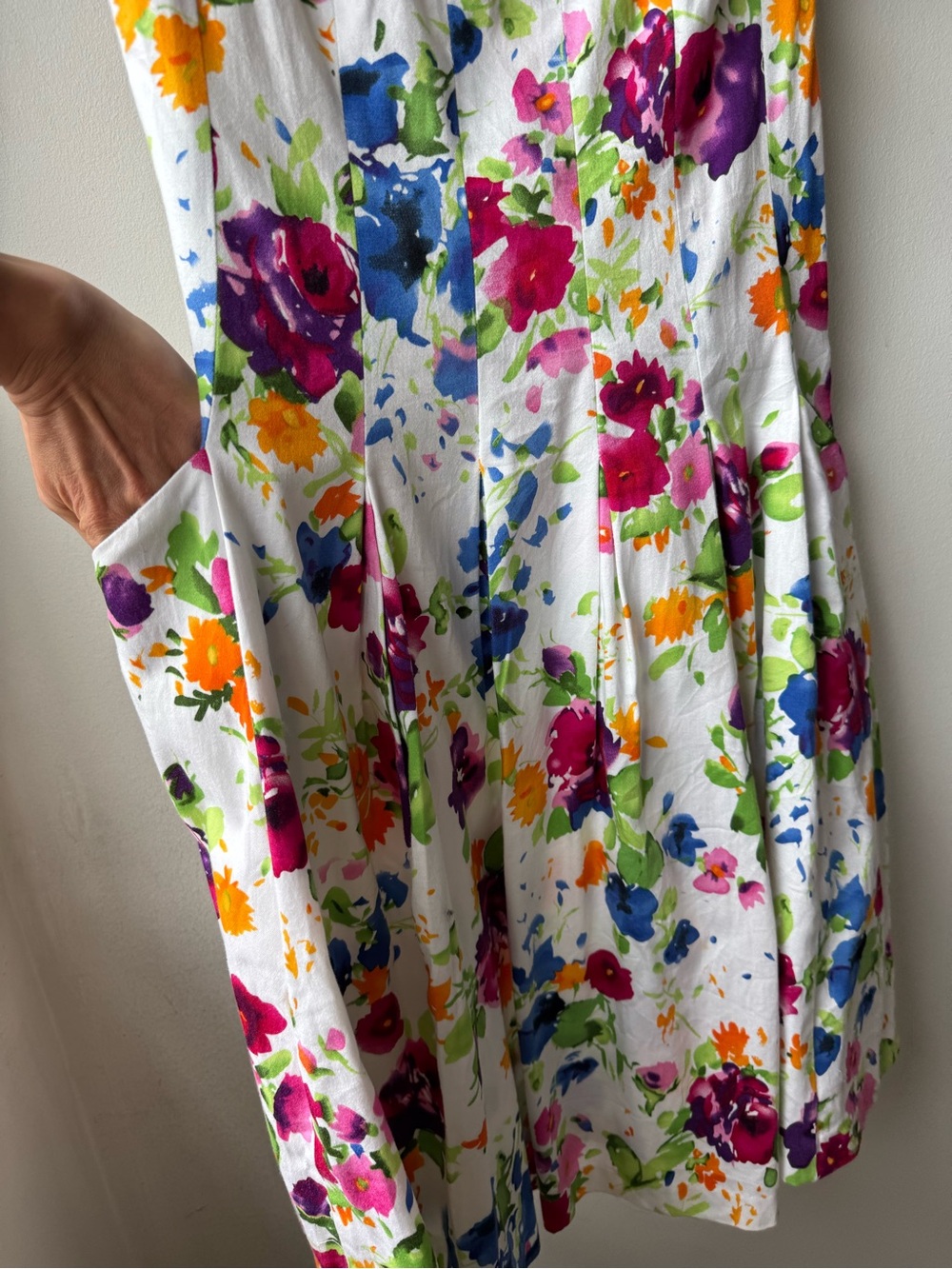 Ralph Lauren White Floral Sundress with Blue, Green & Pink Blooms - Picture 3 of 10
